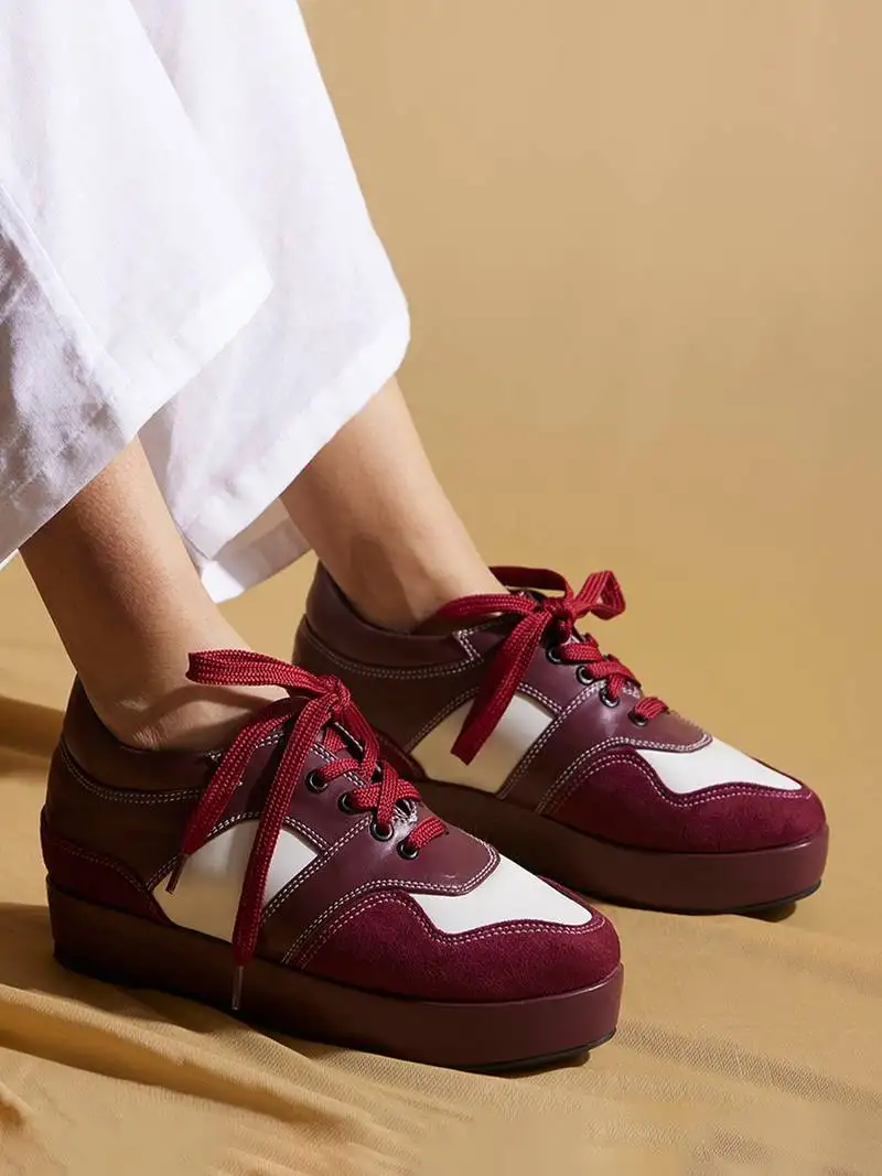 Red solid leather wedges
