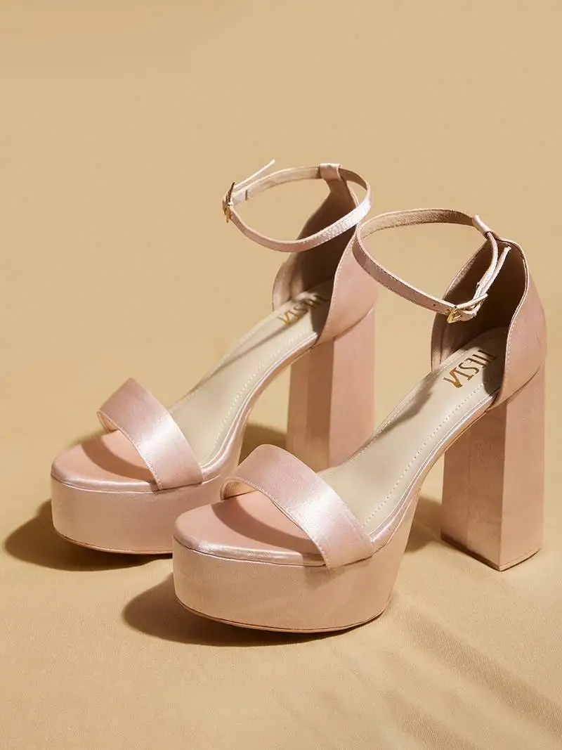 Rose gold solid satin heels