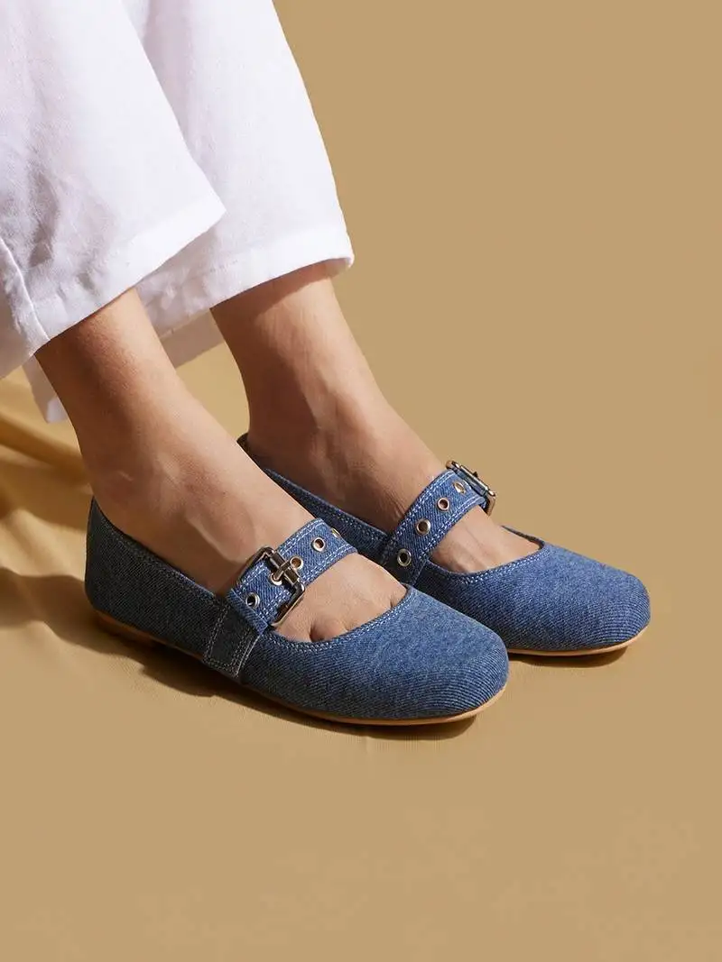 Blue solid denim ballerinas