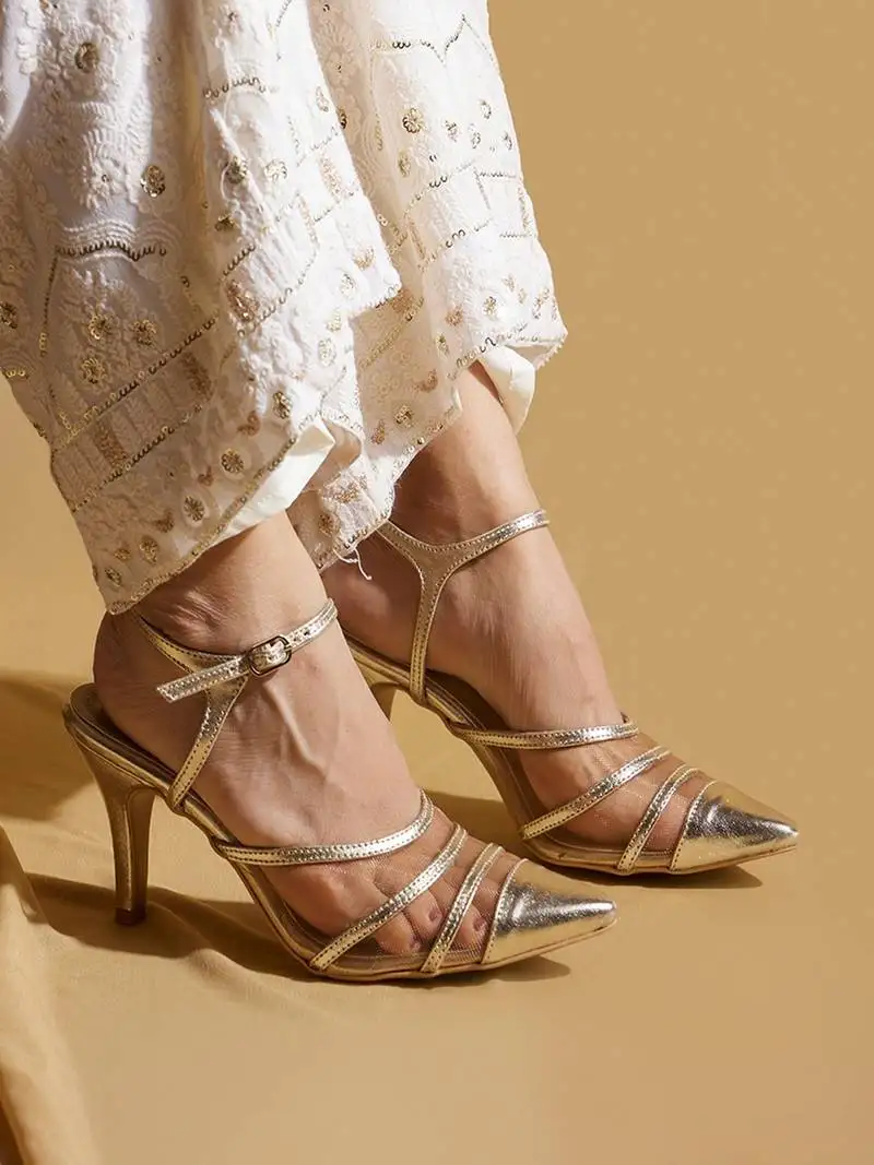 Gold solid leather heels