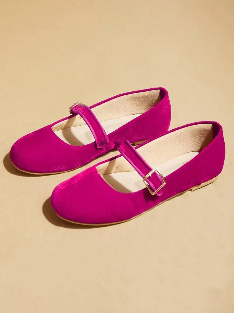 Pink solid velvet ballerinas