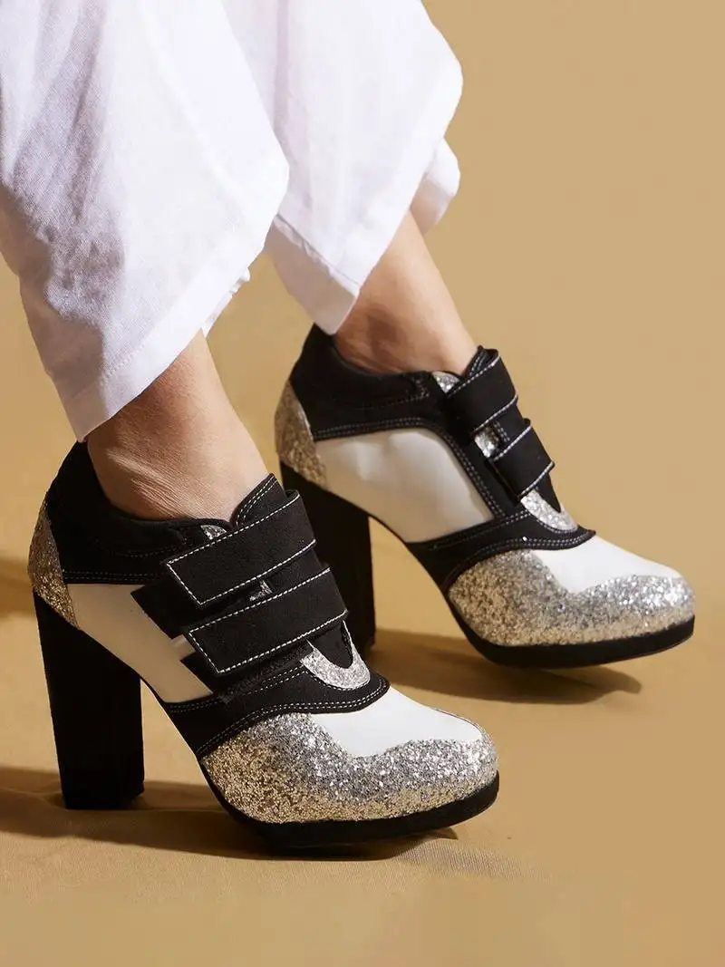 Silver embroidered leather heels