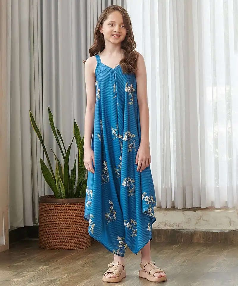 Blue printed cotton jumpsuit