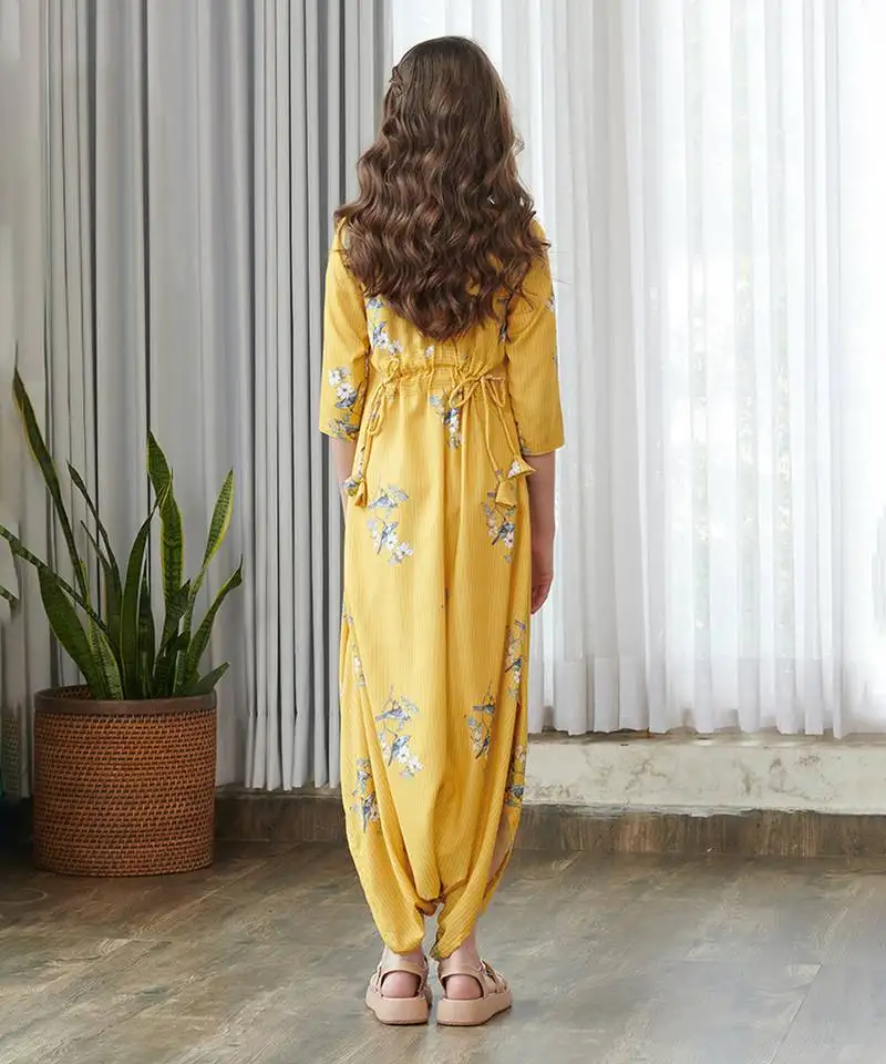 Yellow printed cotton jumpsuit