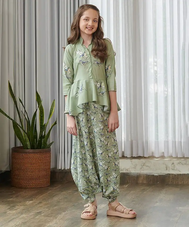 Green printed cotton co ord set