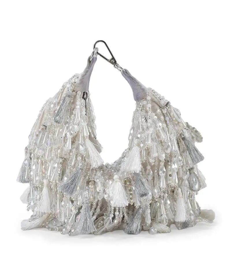 White velvet embellished handbag for women