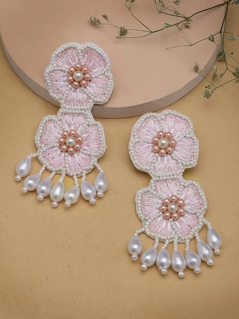 Sylvan blush pink & white floral handcrafted drop earrings