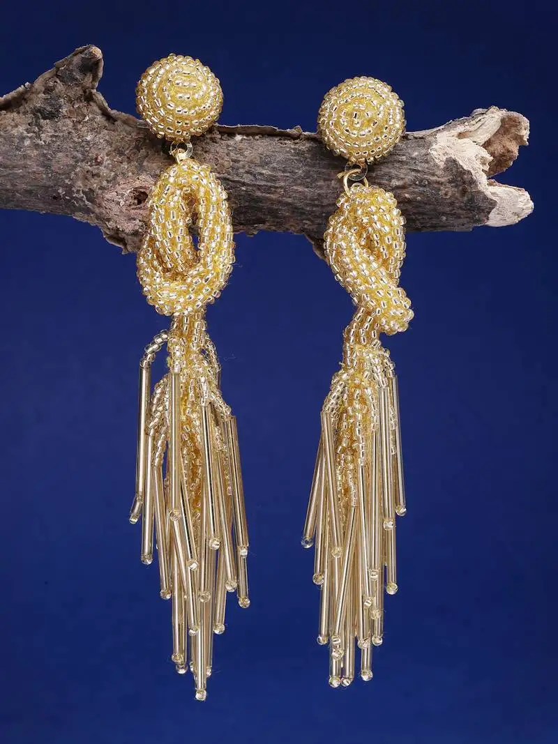 Outre gold eardrop shaped handcrafted drop earrings