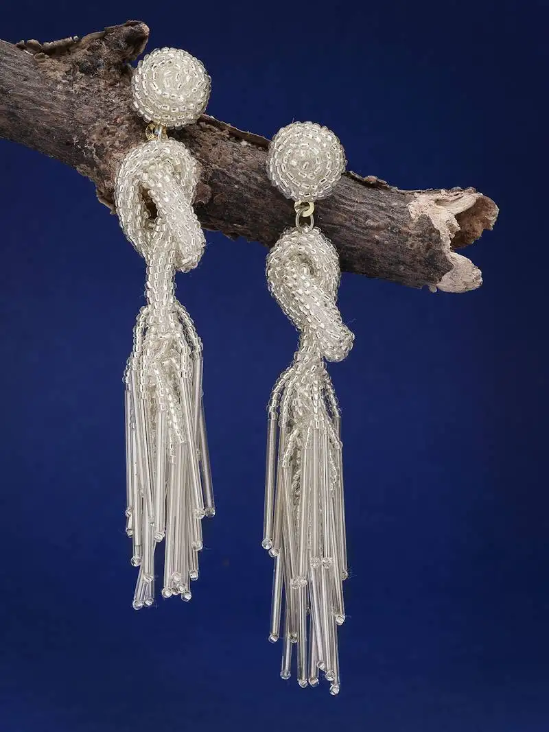 Outre silver eardrop shaped handcrafted drop earrings