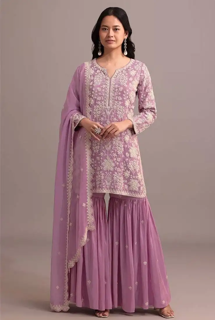 Onion heavy faux georgette with viscose thread work semi-stitched suit semi stitched