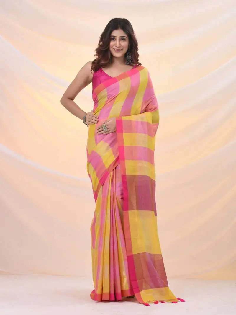 Multicolor tissue colorblocked soft saree