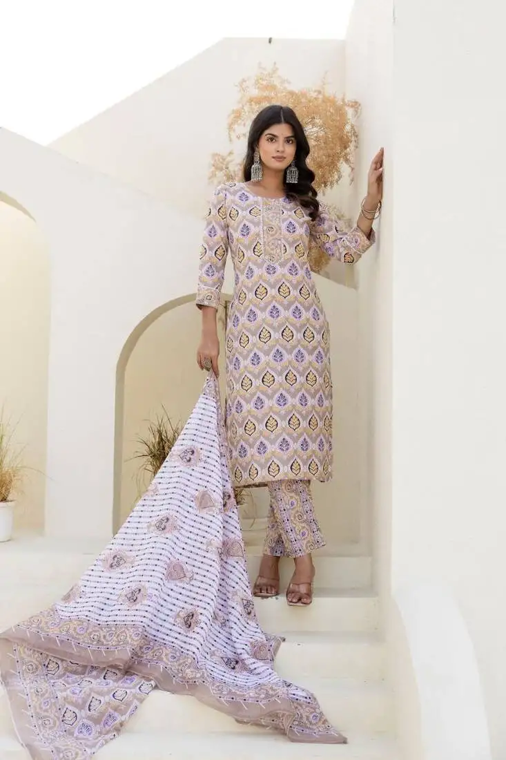 Multicolor women floral printed aline kurta pant with dupatta set
