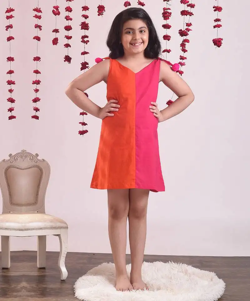 Pink and orange cotton woven dress