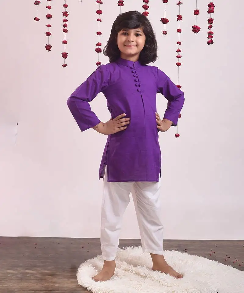 Violet cotton woven boys kurta pyjama set