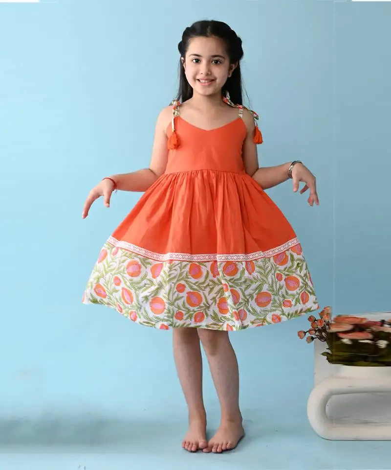 Orange cotton woven dress