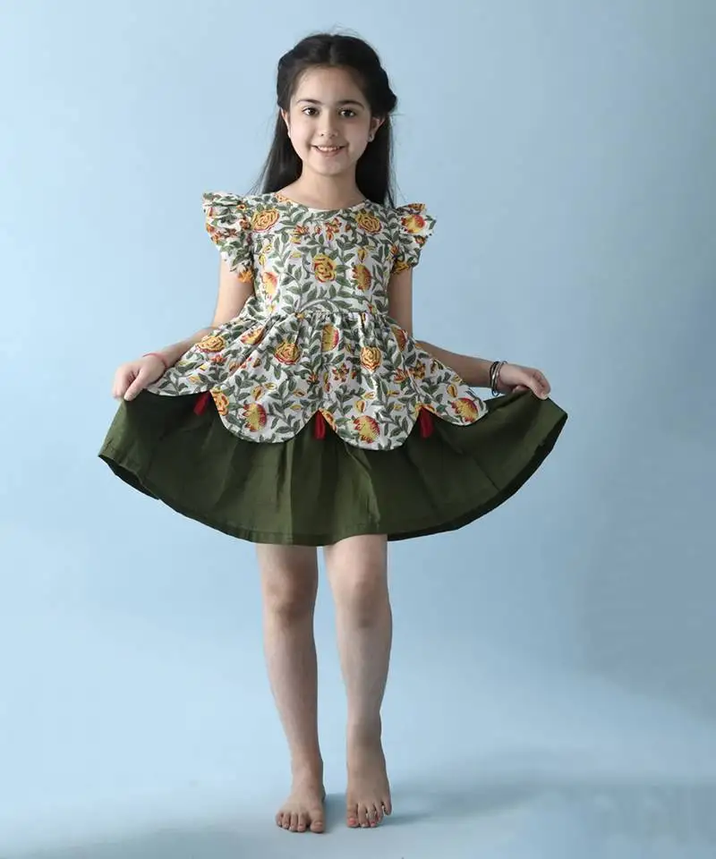 Multicolor cotton woven floral printed dress