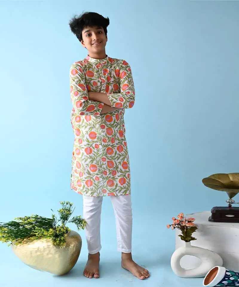 Multicolor cotton woven boys kurta pyjama