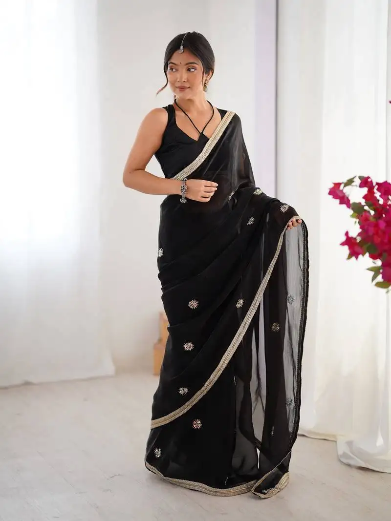 Black fancy partywear saree