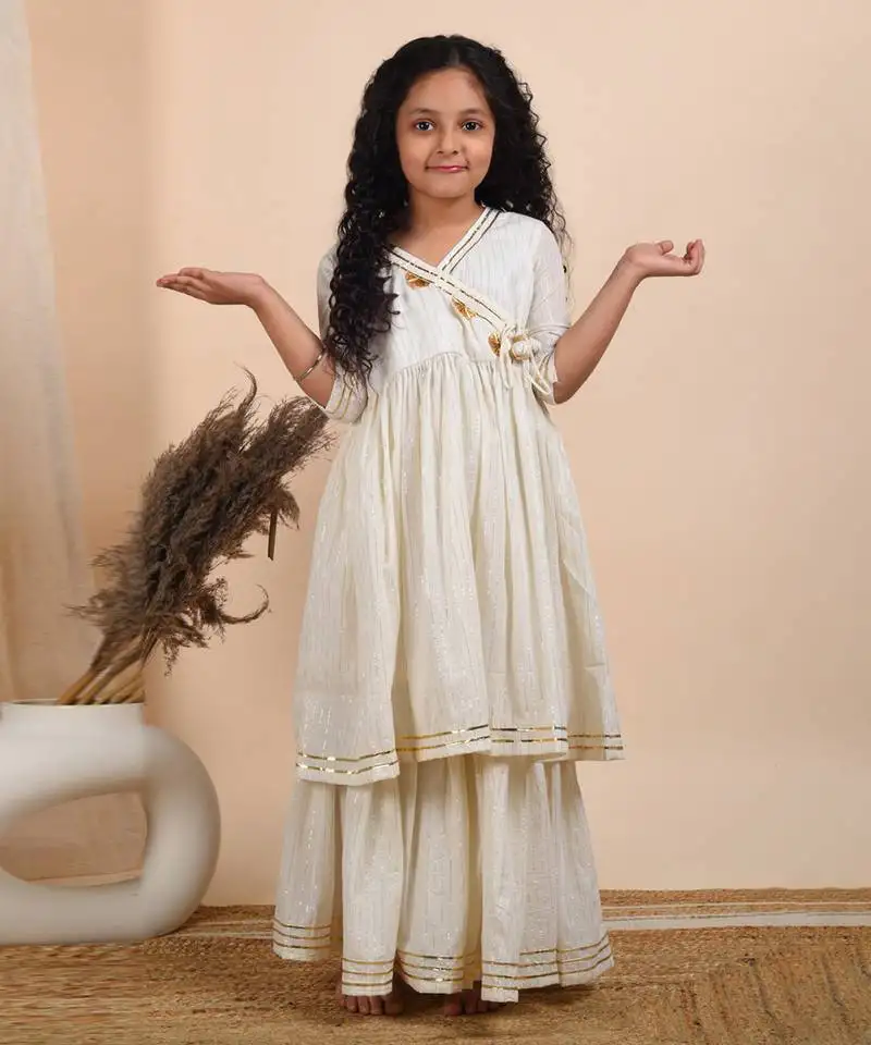 Ivory cotton woven kurta and sharara