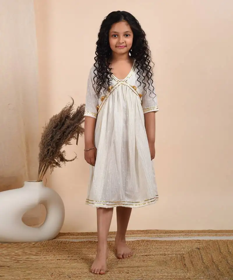 Ivory solid cotton woven dress