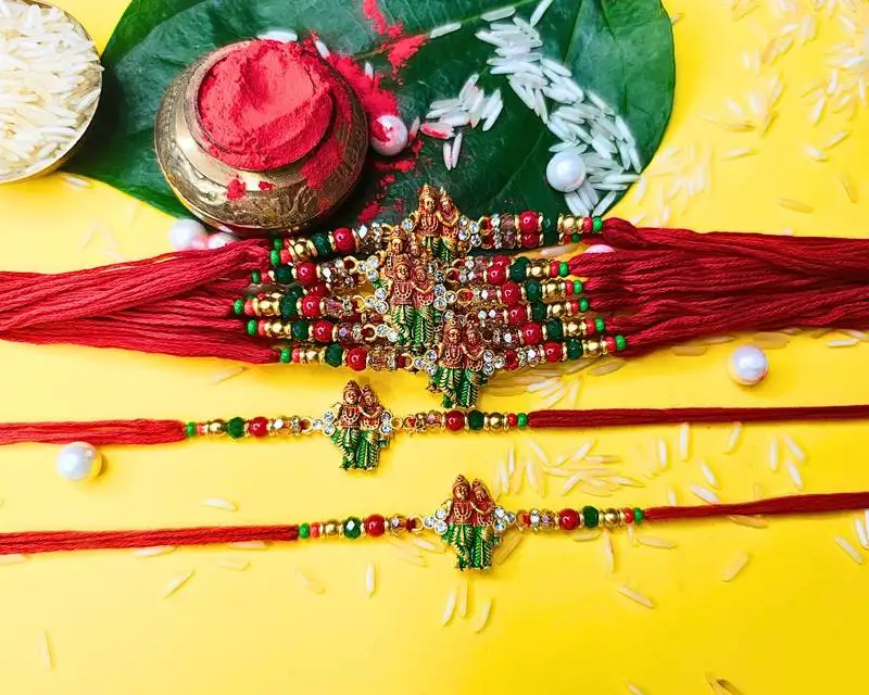 Combo of 12 beaded cotton thread with ad stones & meenakari designer rakhi for brother