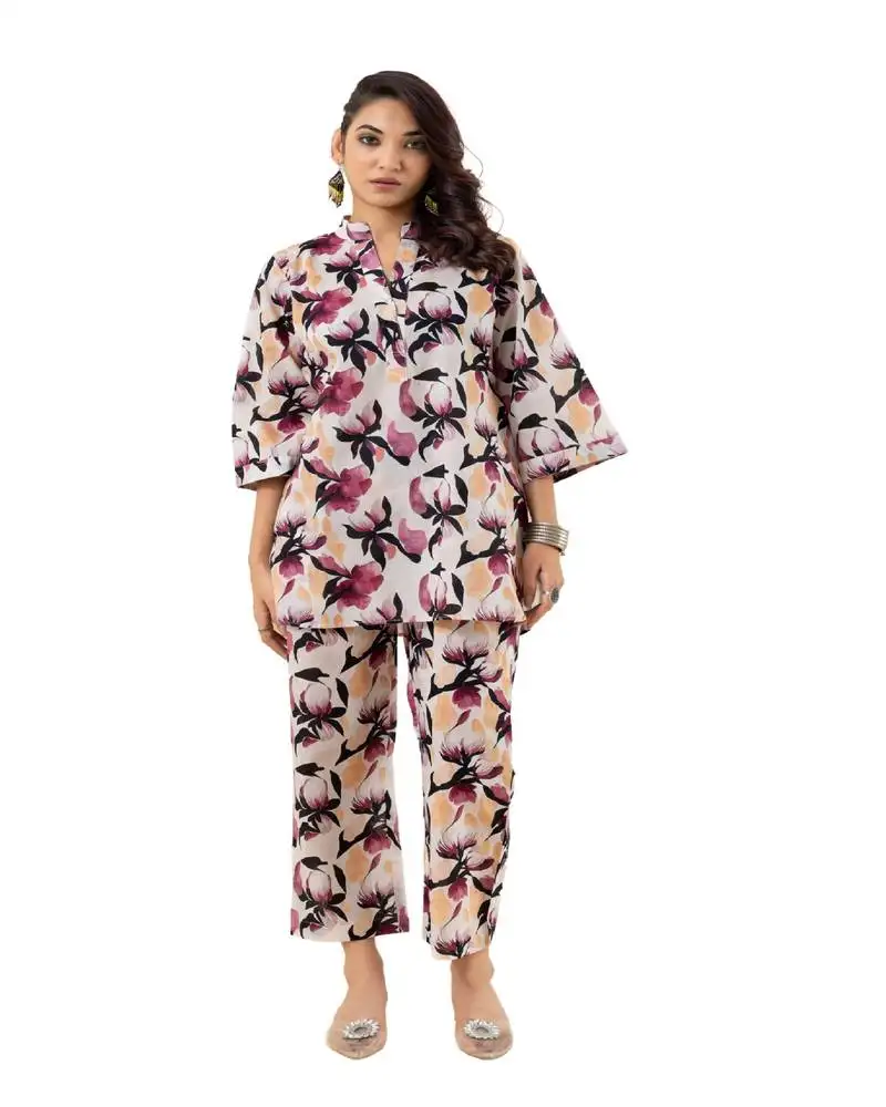 Off white printed cotton coordset