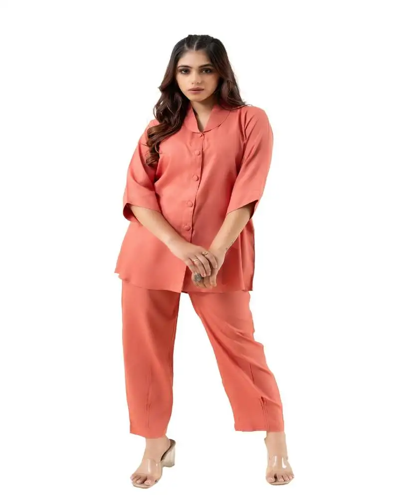 Peach shawl collar solid coordset