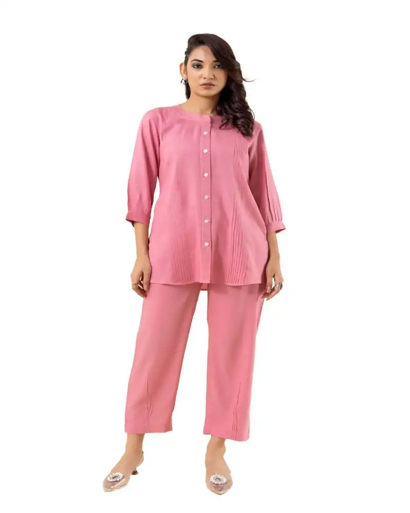 Pink pleated solid coordset