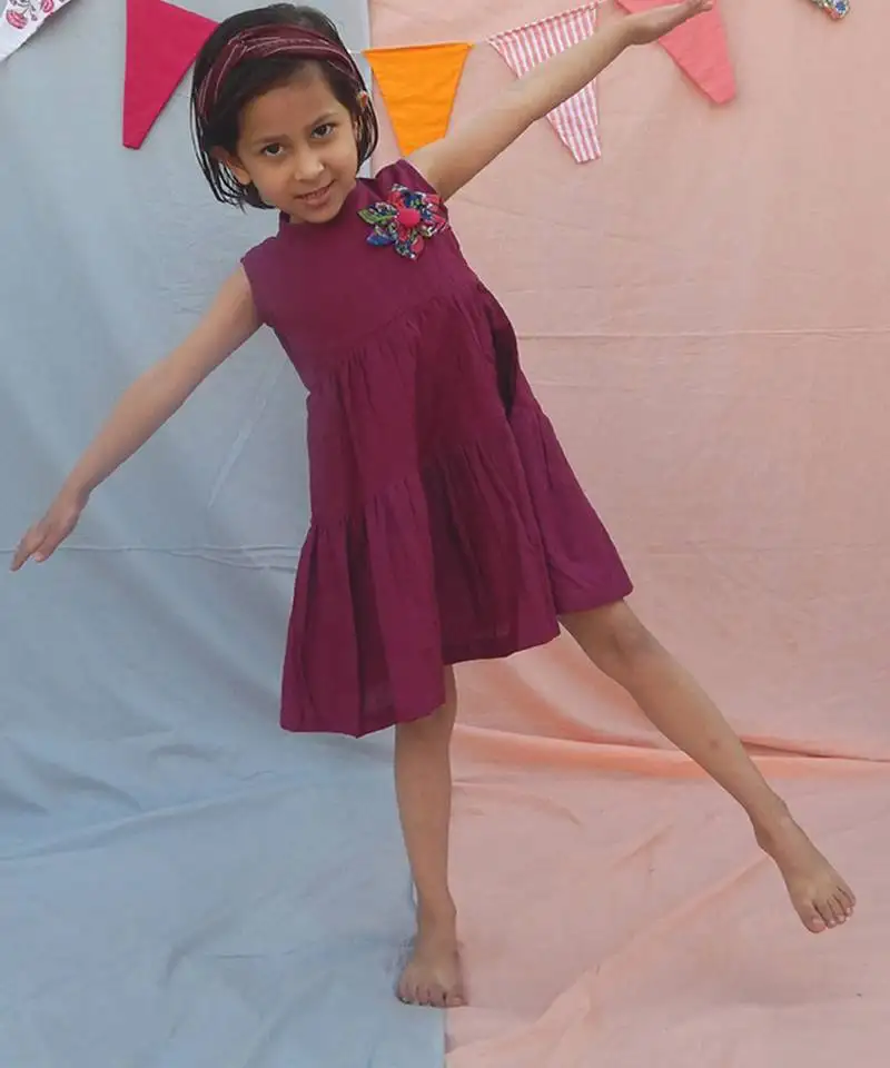 Purple solid cotton woven dress