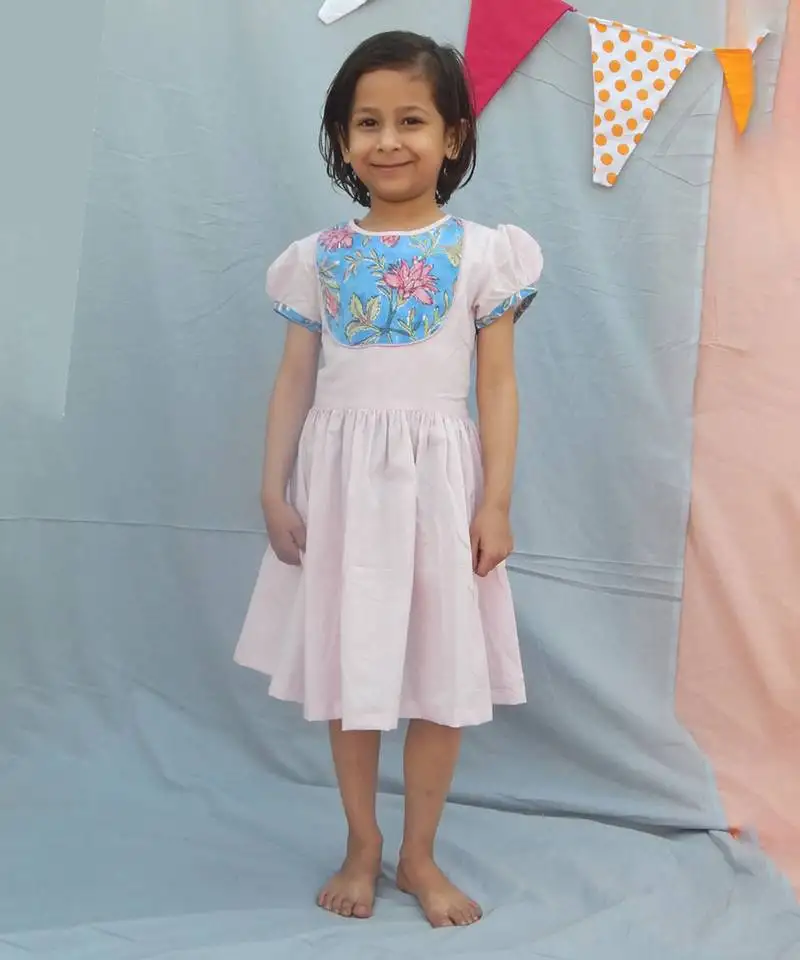 Pink solid cotton woven dress