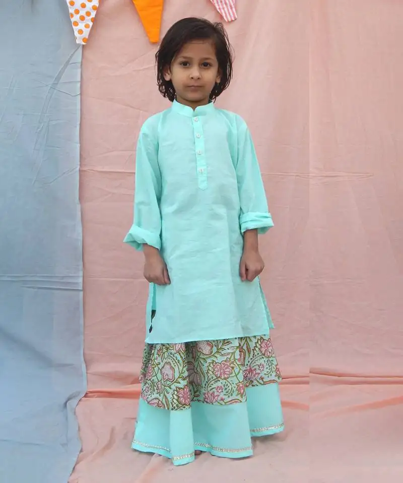 Blue cotton woven lehenga and kurta