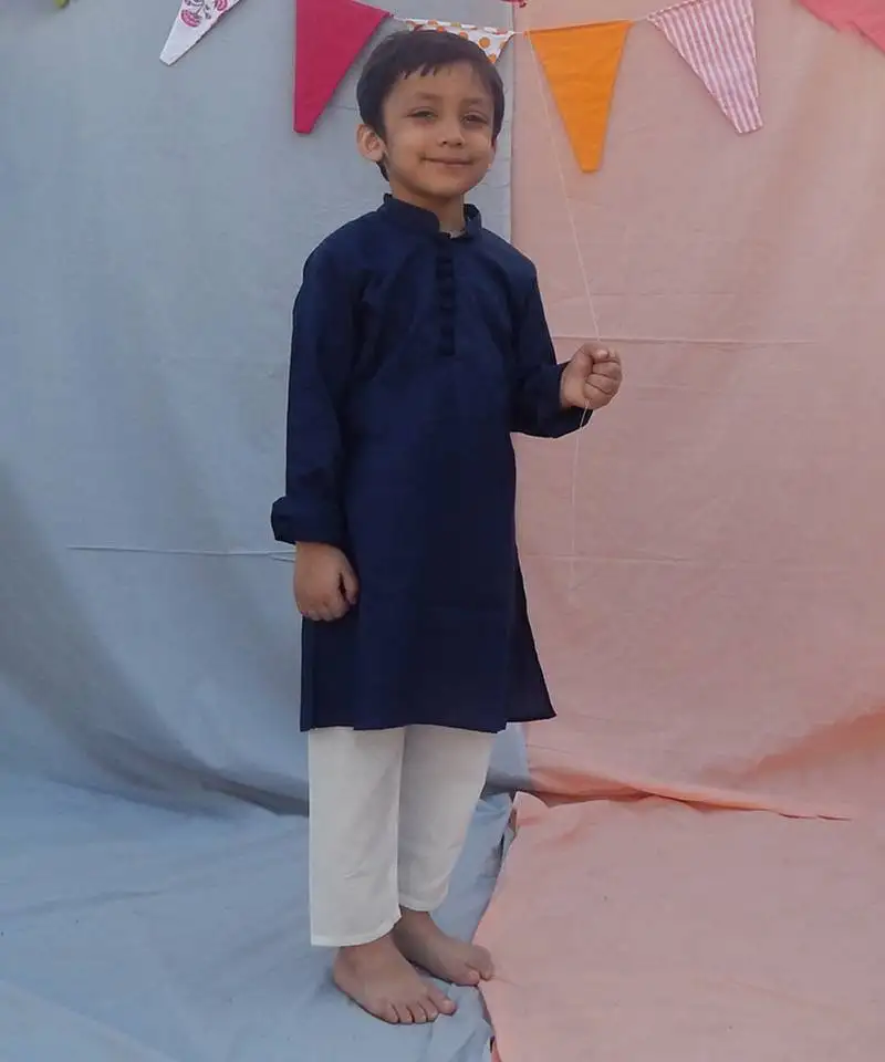Blue cotton woven kurta pyjama for boys