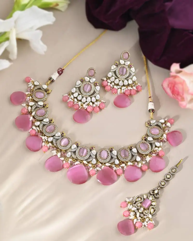 Royal moissanite choker with onyx drop accents