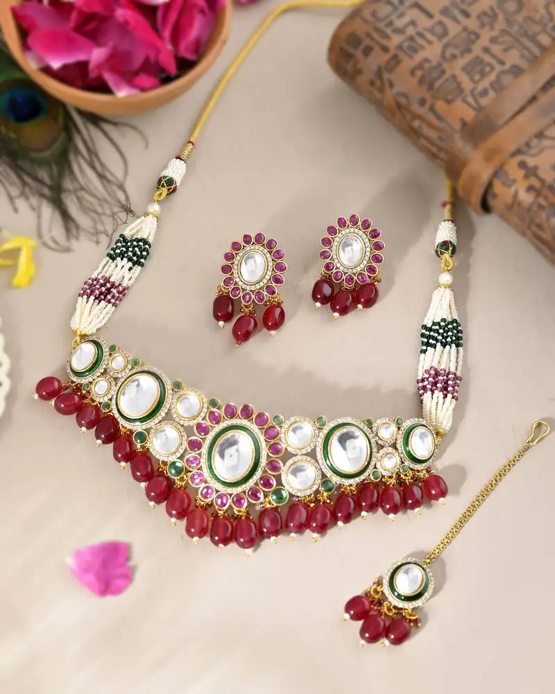 Royal moissanite choker with ruby beads