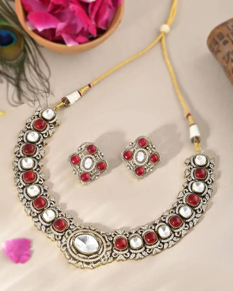 Antique moissanite & ruby necklace set