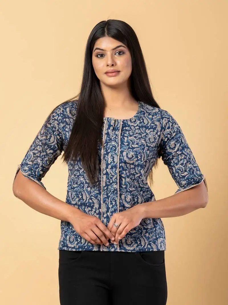 Blue and beage cotton ragular top