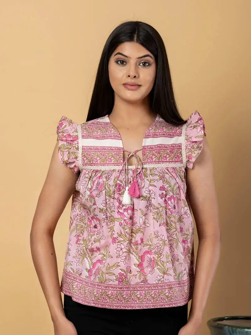 Baby pink cotton peplum top