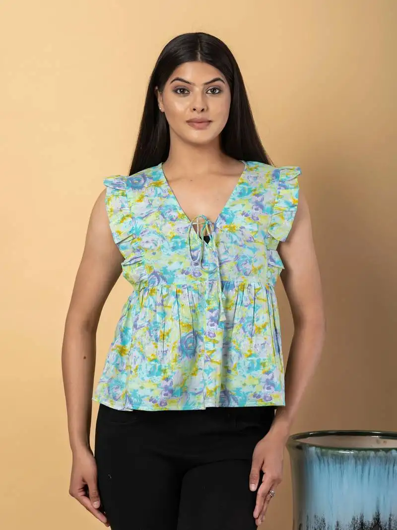 Sea green cotton empire top