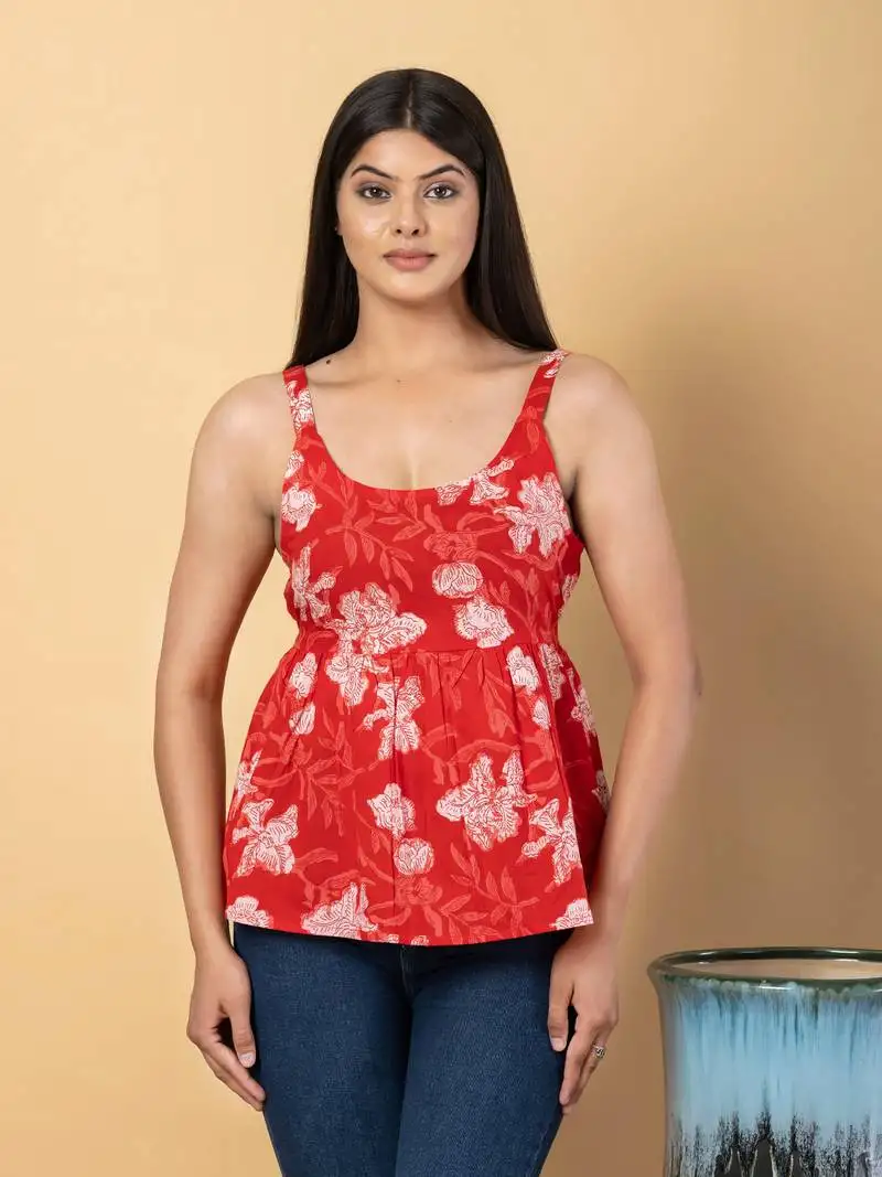 Red cotton peplum top