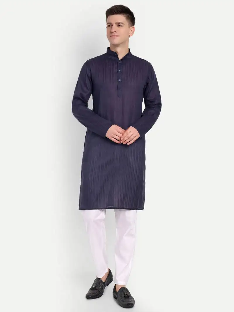 Purple cotton printed full sleeves kurta for men