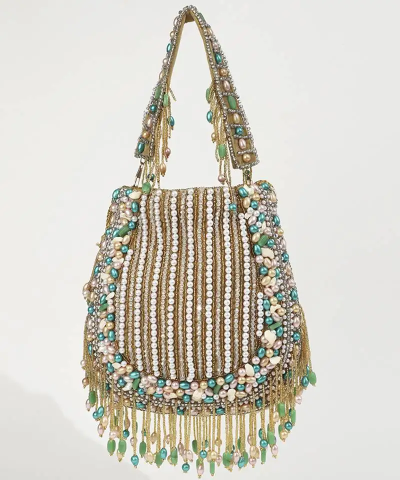 Multicolor suede potli bag with handle