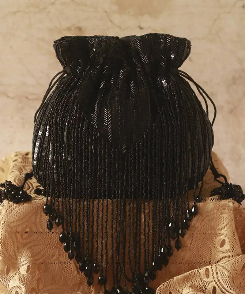 Black silk tassles potli with handle