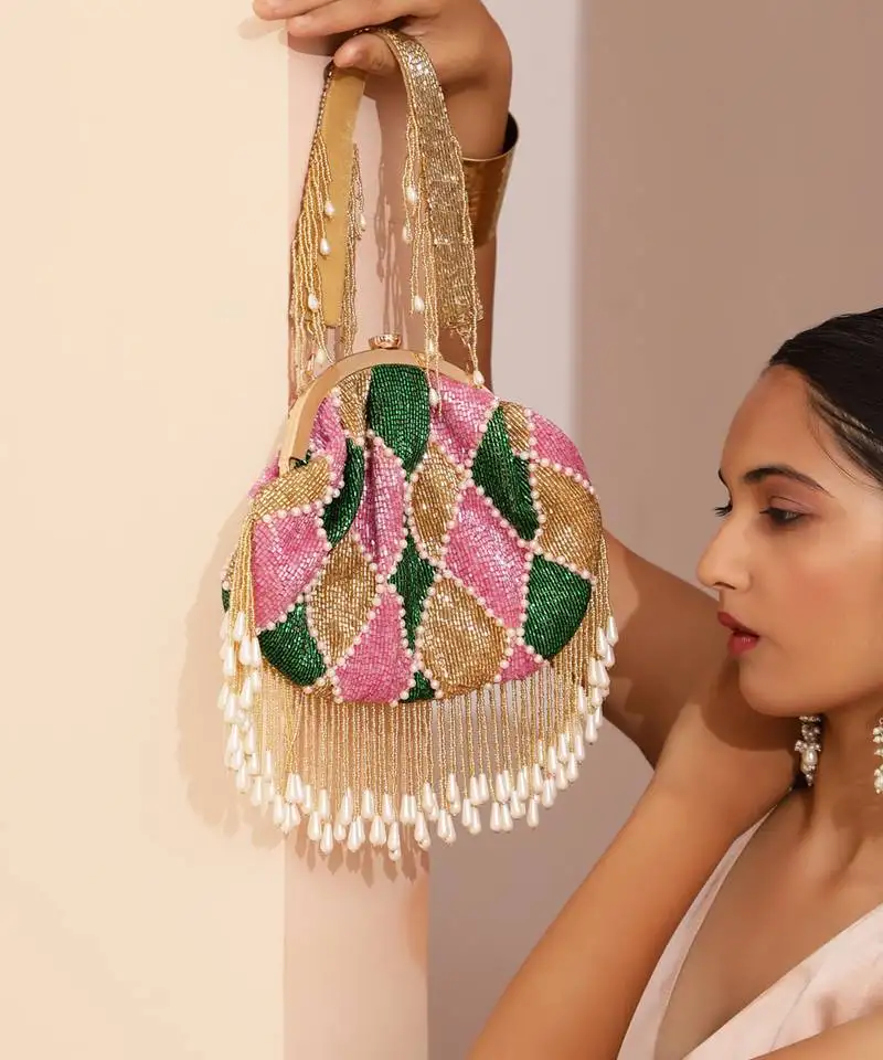 Multicolor suede embellished clutch