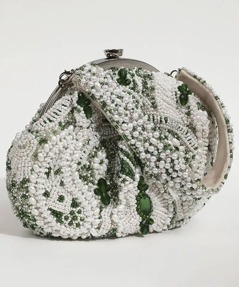 White suede hand embroidered clutch