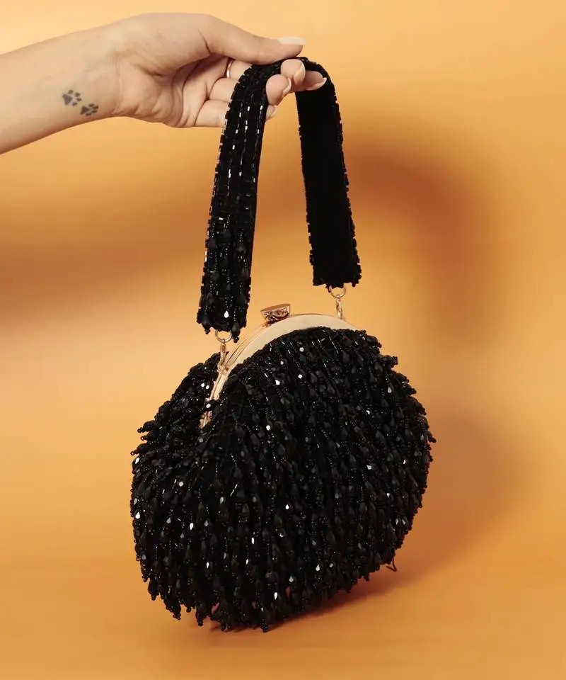 Black suede handcrafted batua bag