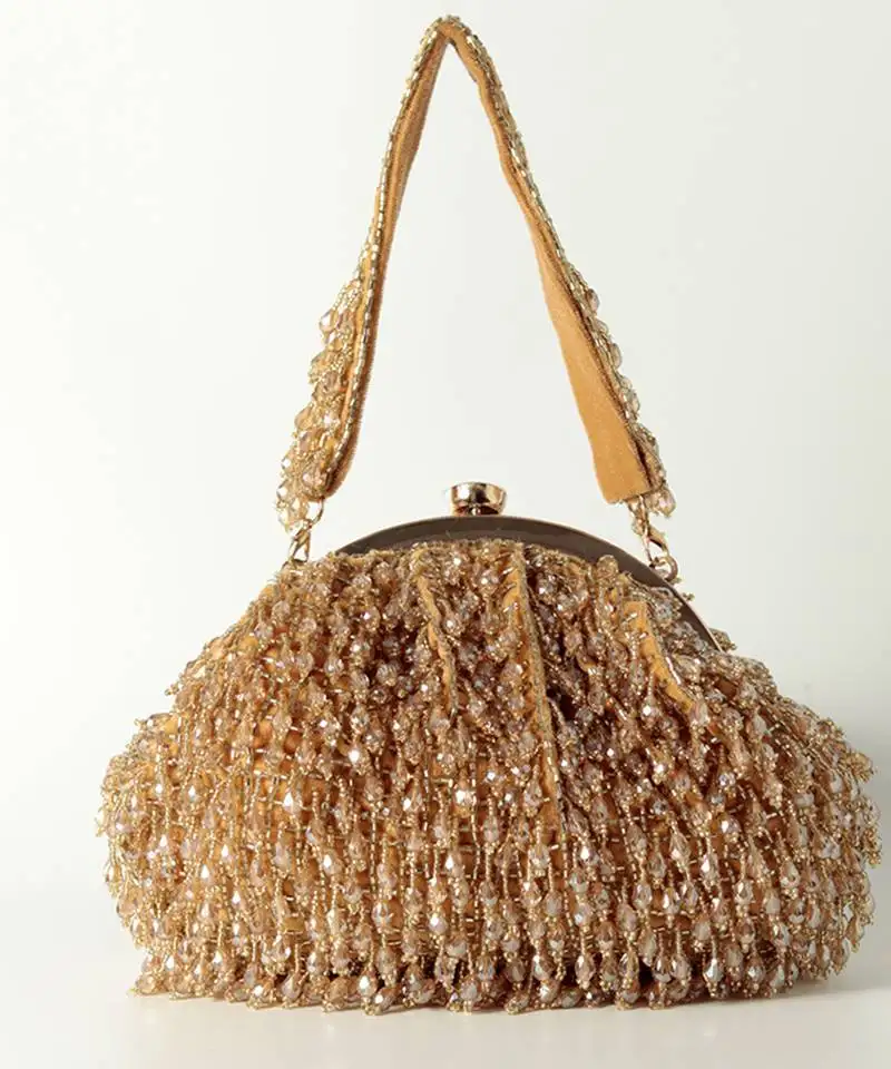 Gold suede handcrafted batua bag