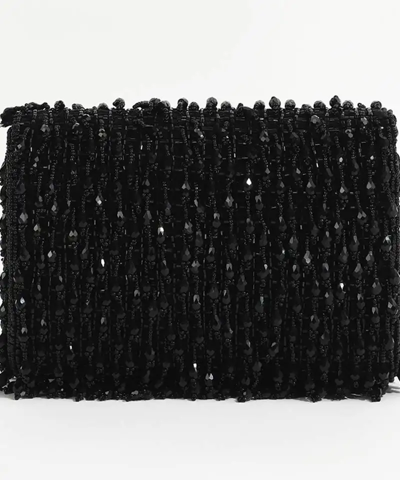 Black suede beaded flap over clutch bag