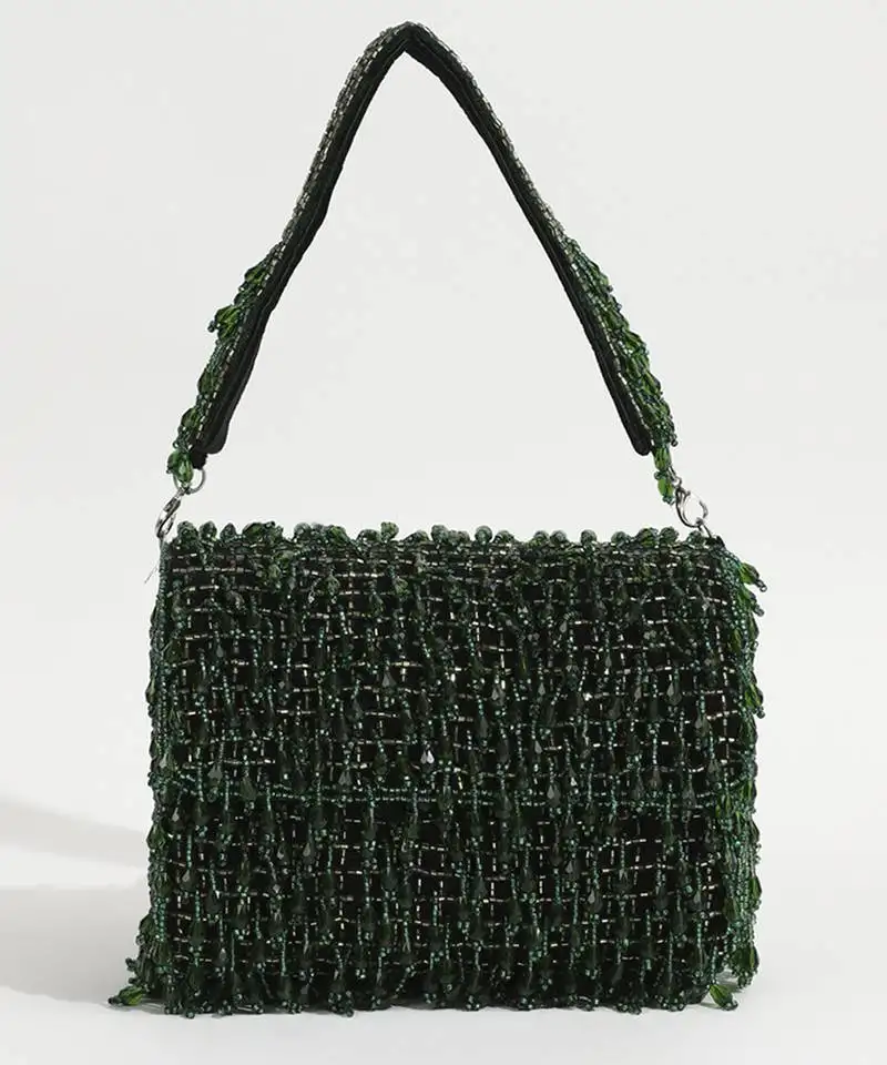 Green suede beaded flap over clutch bag
