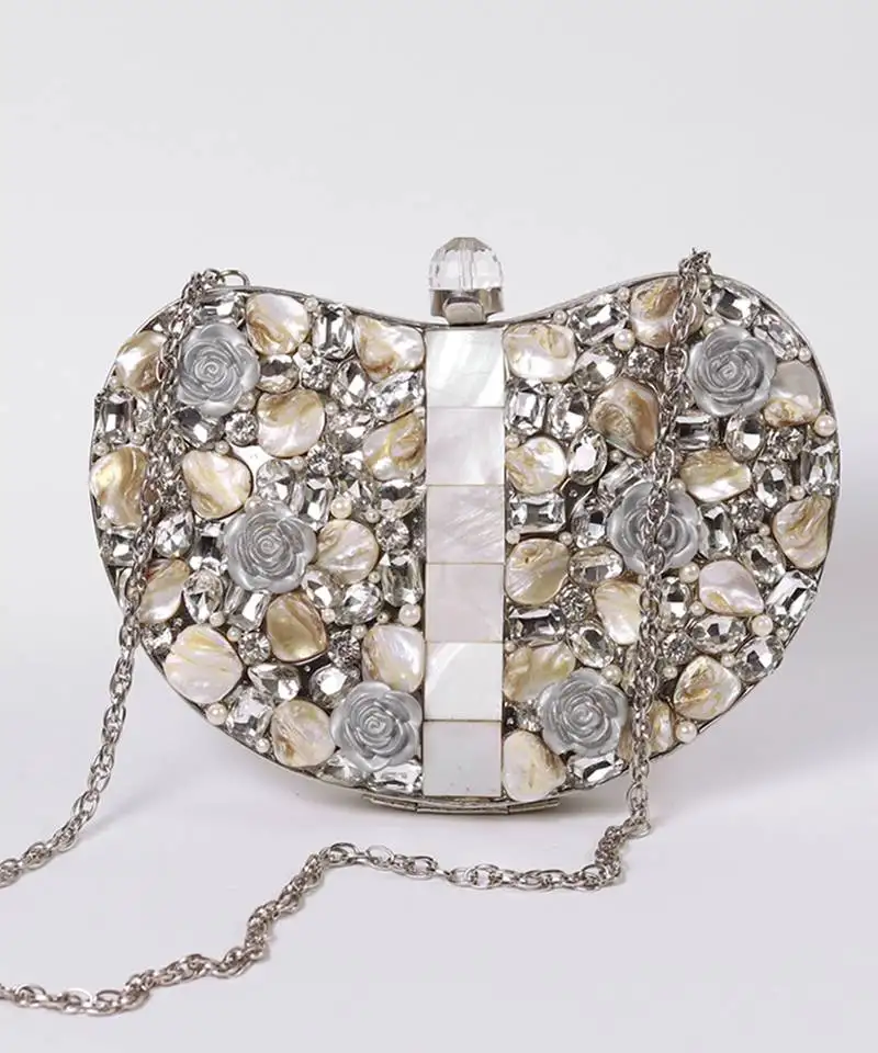 Silver beaded embellished brass clutch silver