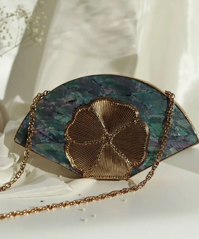 Blue & gold clutch with detachable chain